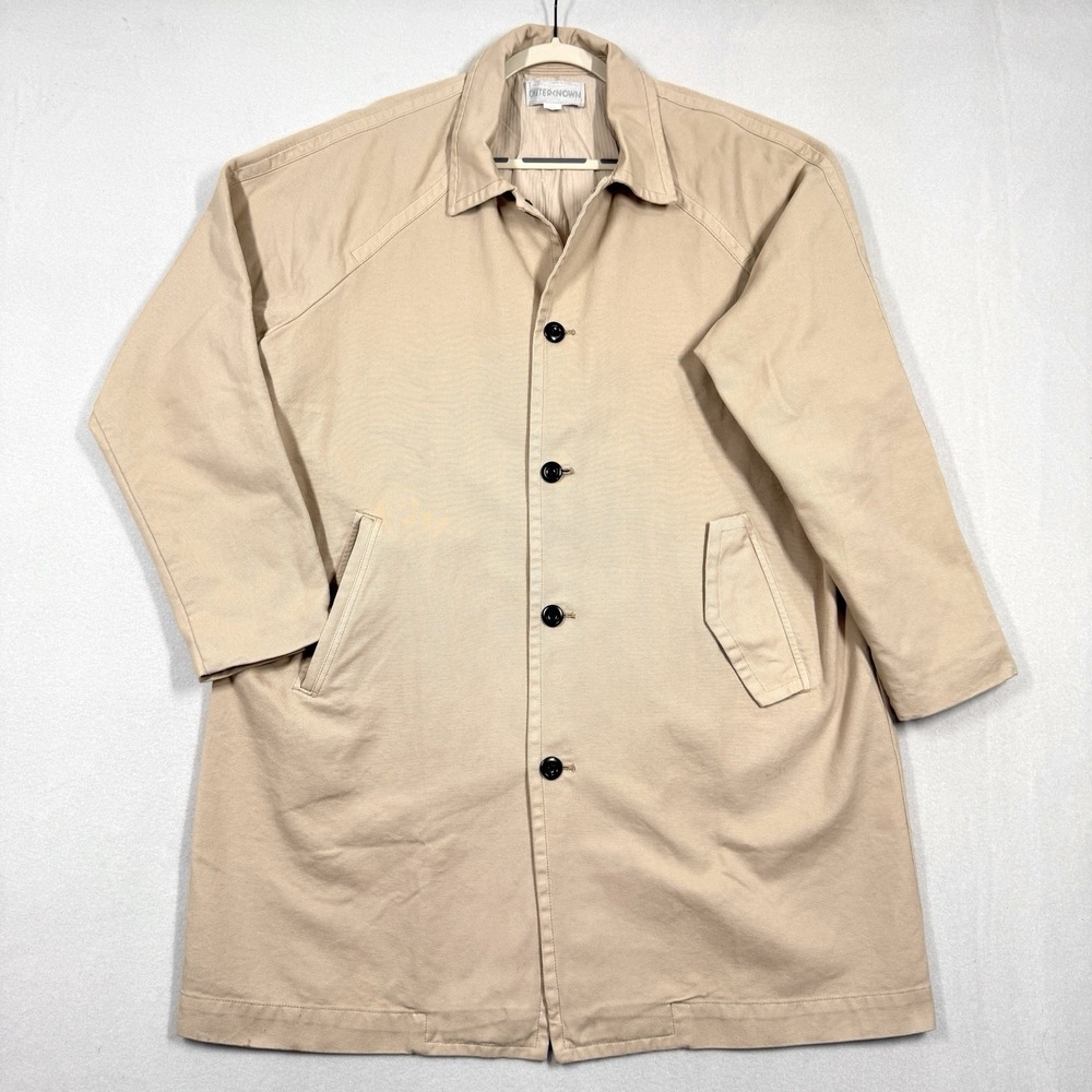 Outerknown Century Car‎ Coat Mens Large Latte Beige Cotton Canvas Trench Jacket